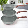 Set de 3 Sartenes Antiadherentes de Aluminio | Mango Tipo Madera | Bergmann - Gris