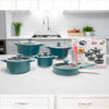 Set de Ollas Antiadherentes BMN Collection 10 Piezas con Tapas de Vidrio - Gris/Teal