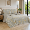 Set de Cubrecama Reversible 3/4 Piezas con Sábana Ajustable y Fundas – 8 Diseños B - Cuadros Greige Mostaza