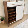 Zapatera de Madera 2 Puertas y 2 Gavetas 20 Pares 90x34x90 cm – Haus Furniture - Blanco/Chocolate