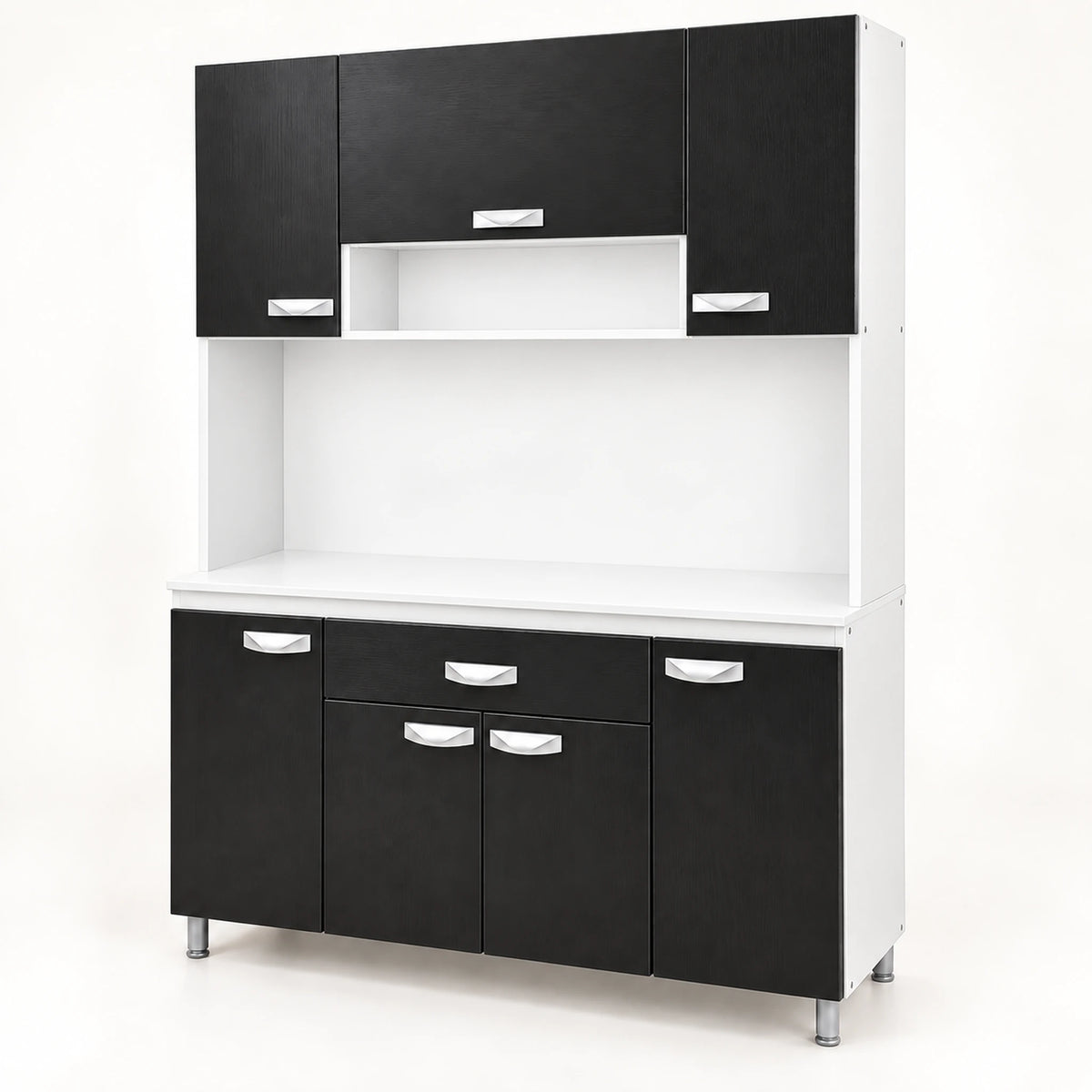 Alacena de cocina 7 puertas y 1 gaveta color Negro/Blanco – vista principal