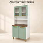 Alacena de Cocina Bertolini 2x1, portada en verde menta con tablero de madera