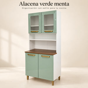 Alacena de Cocina Bertolini 2x1, portada en verde menta con tablero de madera
