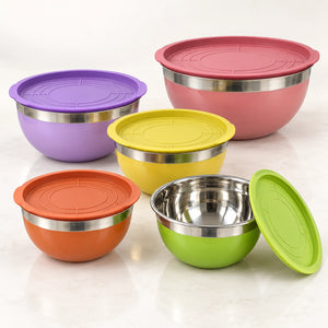 Juego de bowls Lotus de acero inoxidable con tapa, 10 piezas en 5 colores