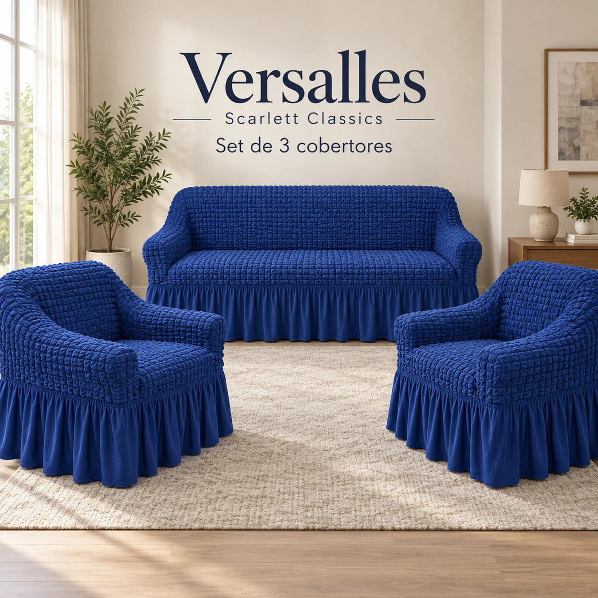 Set de cobertores Versalles color Azul Rey, vista del set completo
