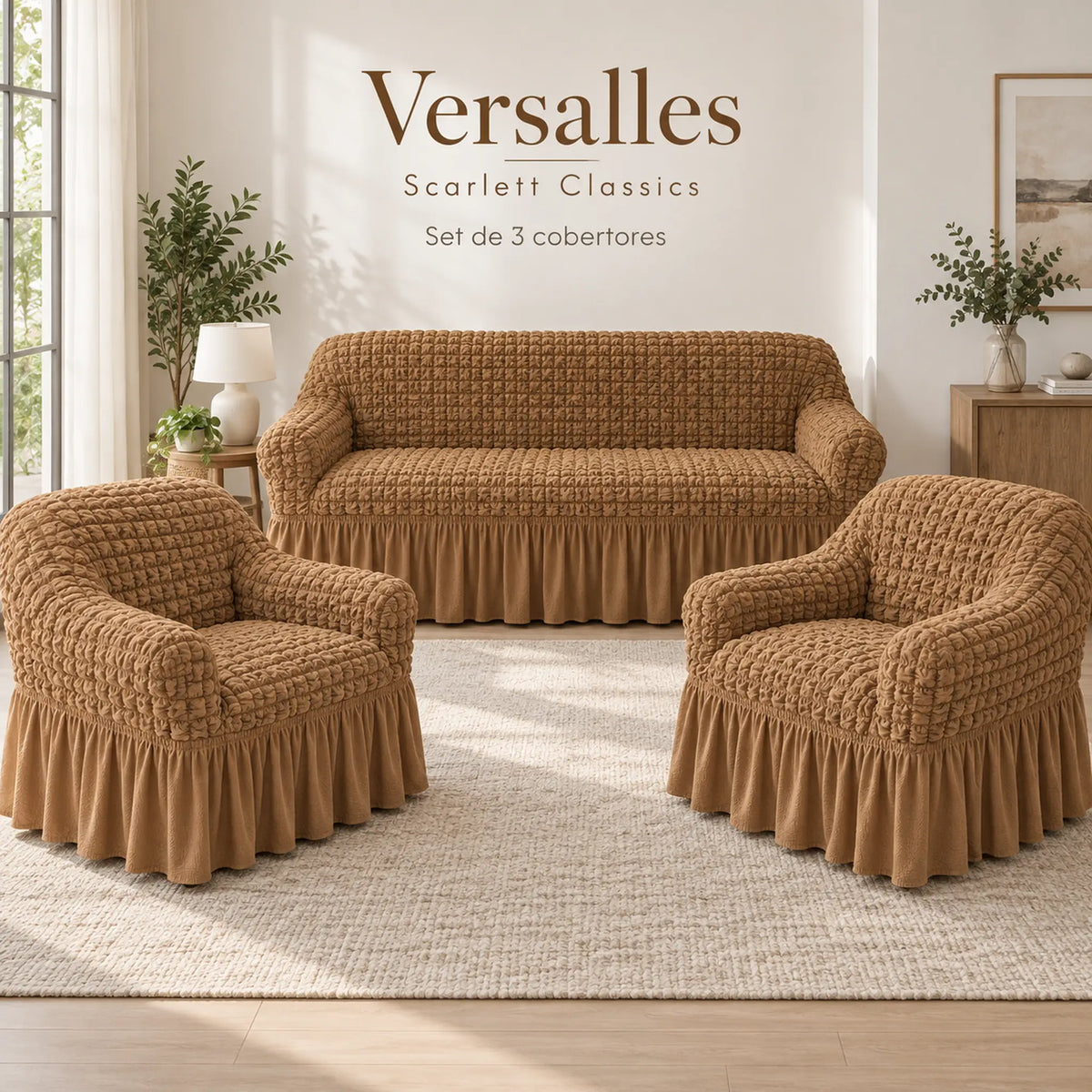Set de cobertores Versalles color Camel, vista del set completo