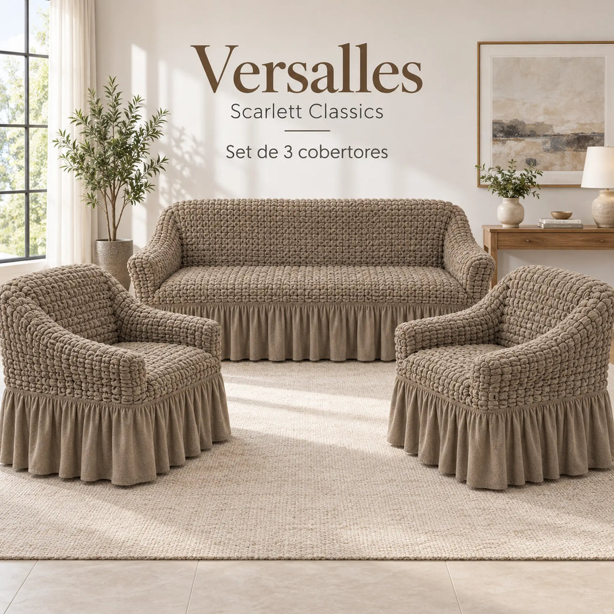 Set de cobertores Versalles color Taupe, vista del set completo