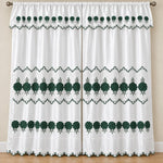 Par de cortinas blancas bordadas satinadas con cenefa, bordado verde esmeralda – vista principal
