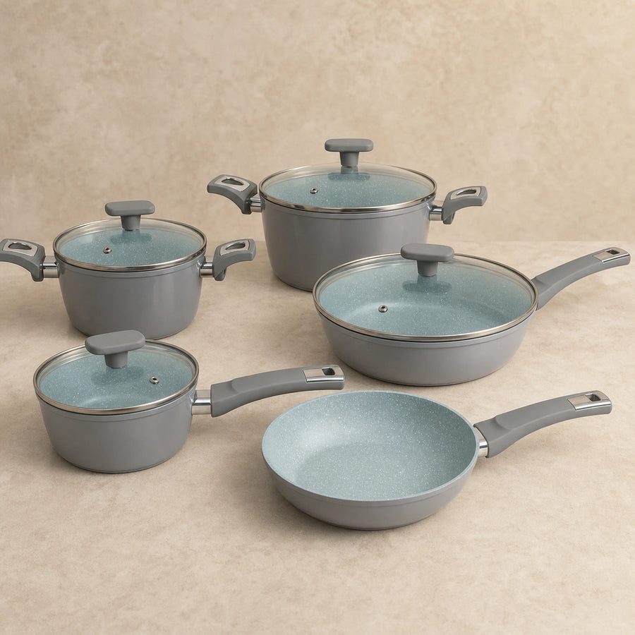 Batería de cocina Hampton Marble de 9 piezas, Epicure by Joseph Marcus