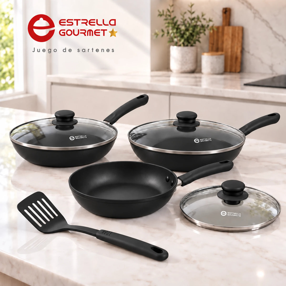 Juego de sartenes Estrella Gourmet de 7 piezas, set completo