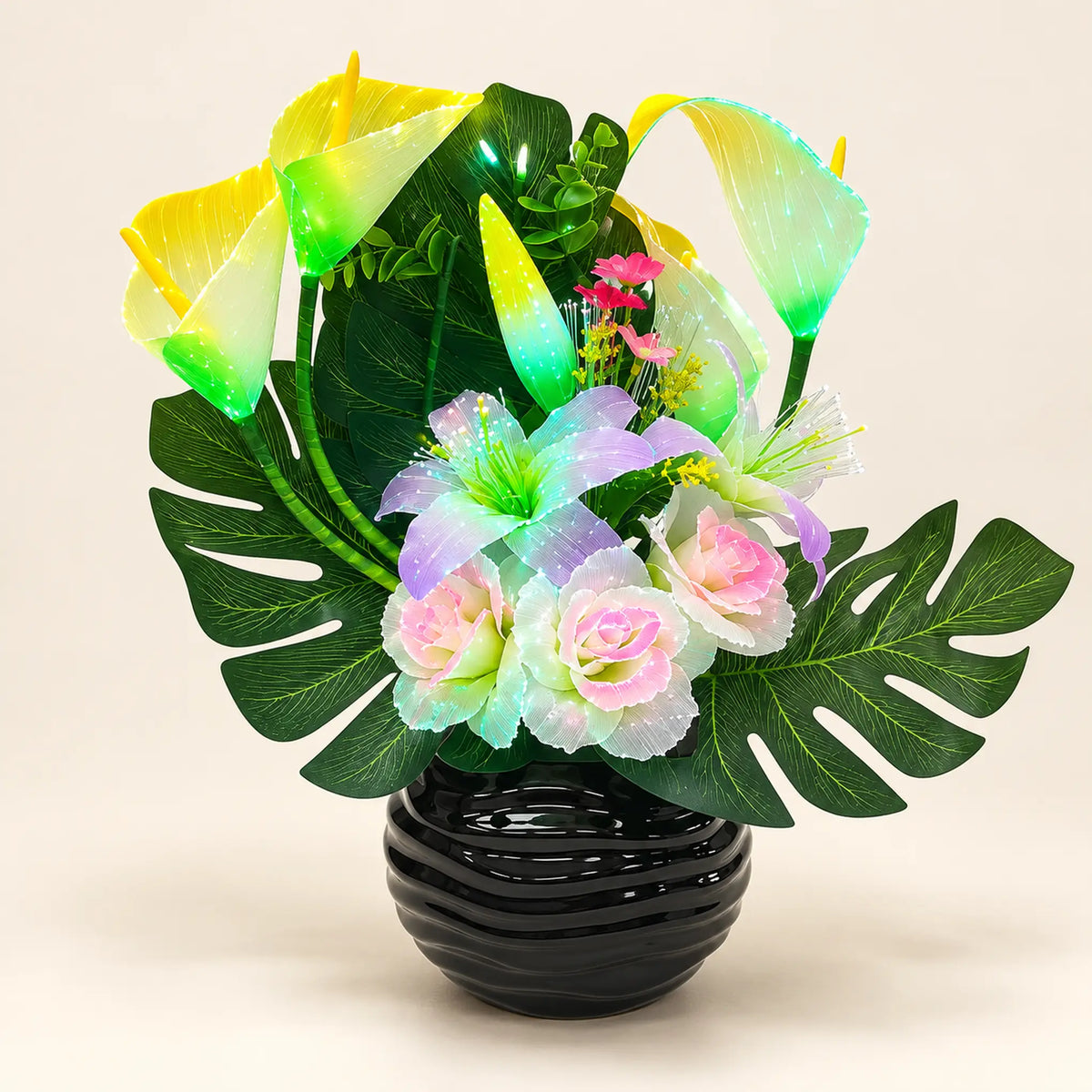 Arreglo de flores artificiales con luz LED, diseño Cala Lila – vista principal