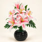 Arreglo de flores artificiales con luz LED, diseño Lirio Rosado – vista principal