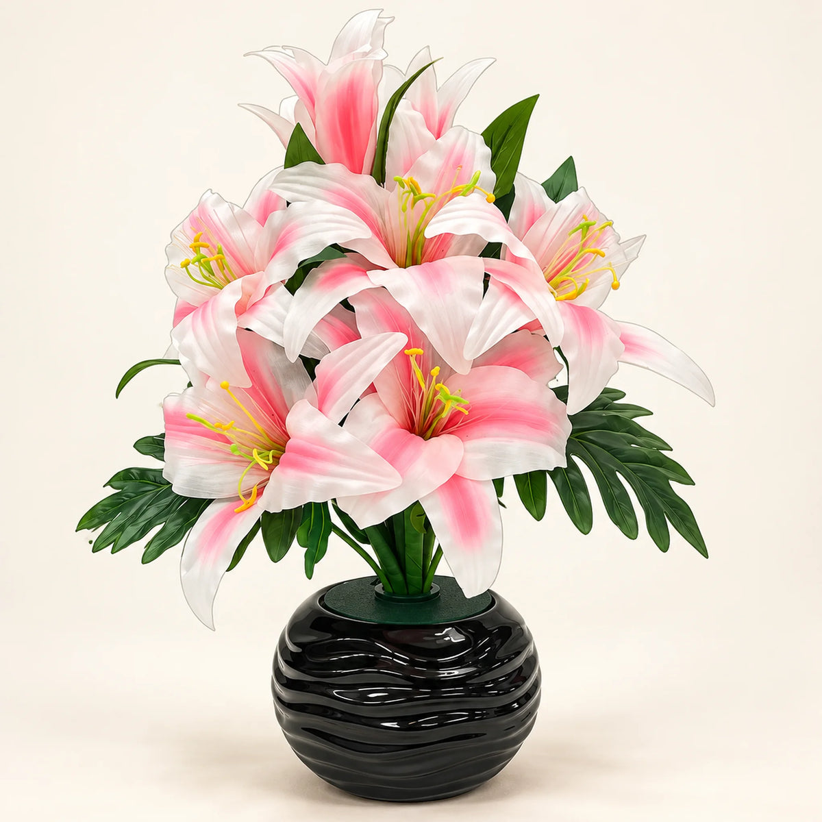 Arreglo de flores artificiales con luz LED, diseño Lirio Rosado – vista principal
