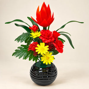 Arreglo de flores artificiales con luz LED, diseño Rojo Tropical – vista principal