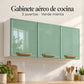 Gabinete aéreo de cocina metálico Bertolini de 3 puertas en verde menta con jaladeras doradas