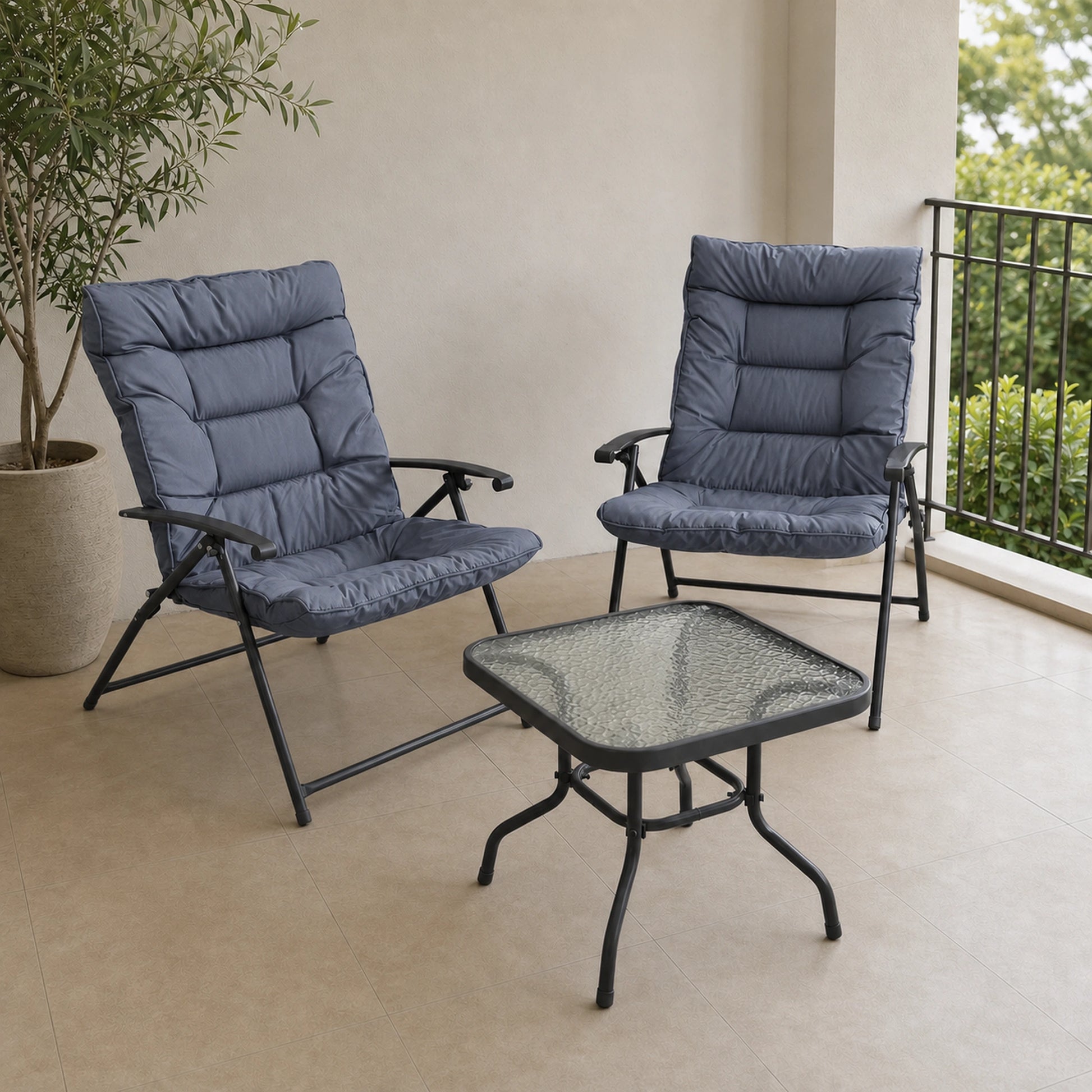 Juego de terraza reclinable de 3 piezas en color Gris, vista principal