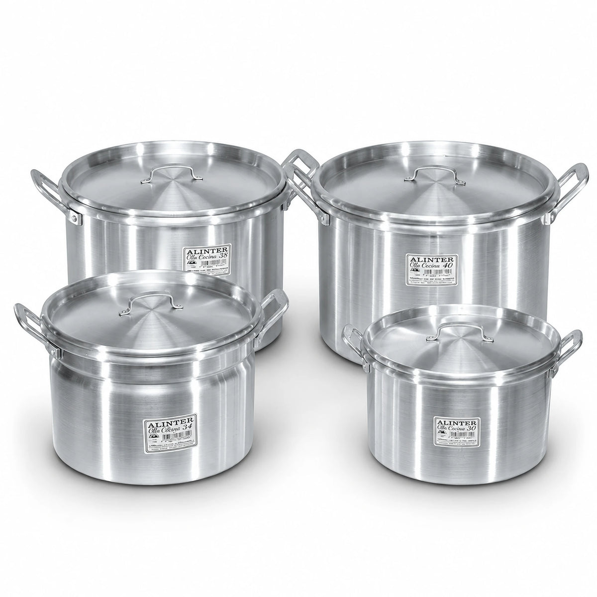 Juego de 4 ollas de aluminio Alinter con tapa de 30, 34, 38 y 40 cm