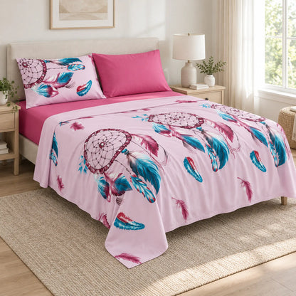 Juego de sábanas 4 piezas estampado con atrapasueños rosa – vista principal