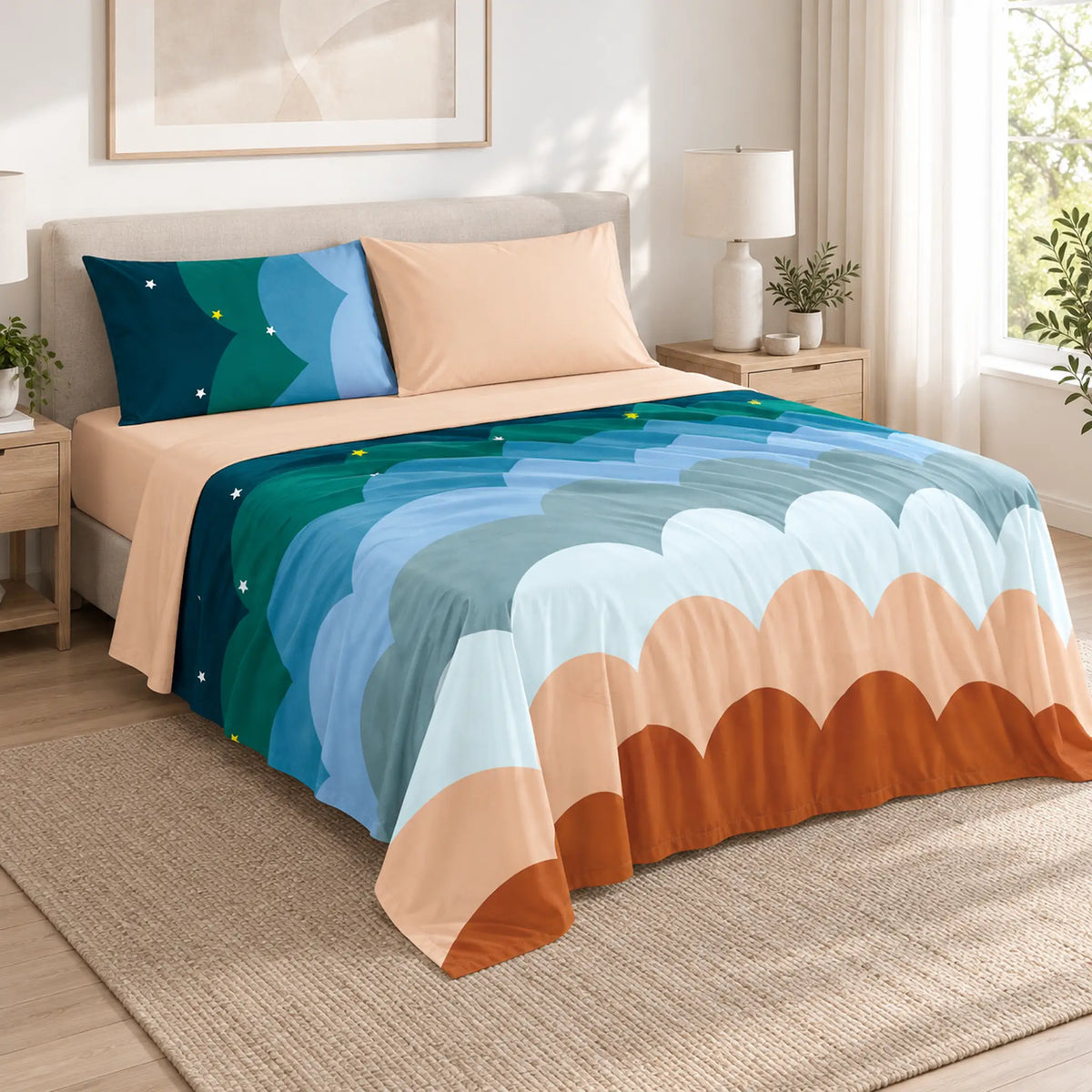 Juego de sábanas 4 piezas estampado con arcoíris de colores – vista principal