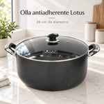 Olla alta antiadherente Lotus de 36 cm con tapa de vidrio