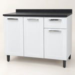 Gabinete de cocina de acero 105 cm – vista principal, blanco con tablero granito negro