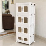 Organizador modular de plástico blanco de 4 niveles con puertas en tono ámbar