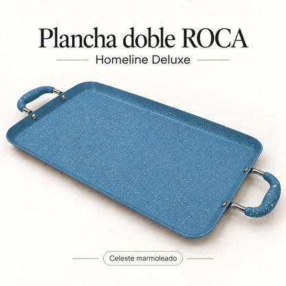 Plancha doble antiadherente ROCA marmolizada, color Celeste Marmoleado