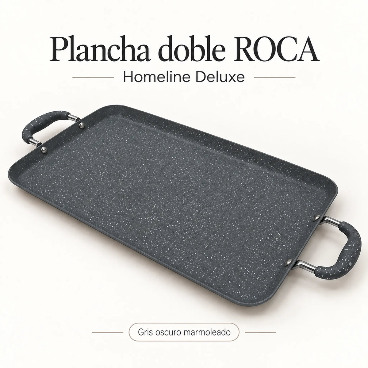 Plancha doble antiadherente ROCA marmolizada, color Gris Oscuro Marmoleado