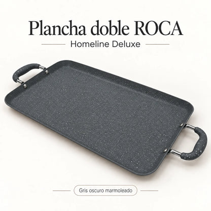 Plancha doble antiadherente ROCA marmolizada, color Gris Oscuro Marmoleado