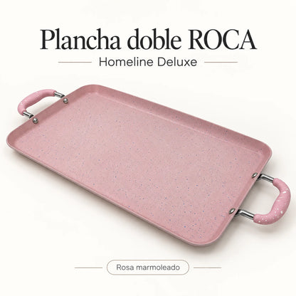 Plancha doble antiadherente ROCA marmolizada, color Rosa Marmoleado