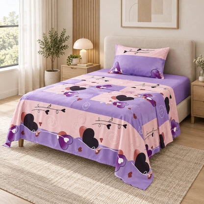 Juego de sábanas semimatrimonial 1.20 m, diseño Corazones Lila y Rosa – vista principal