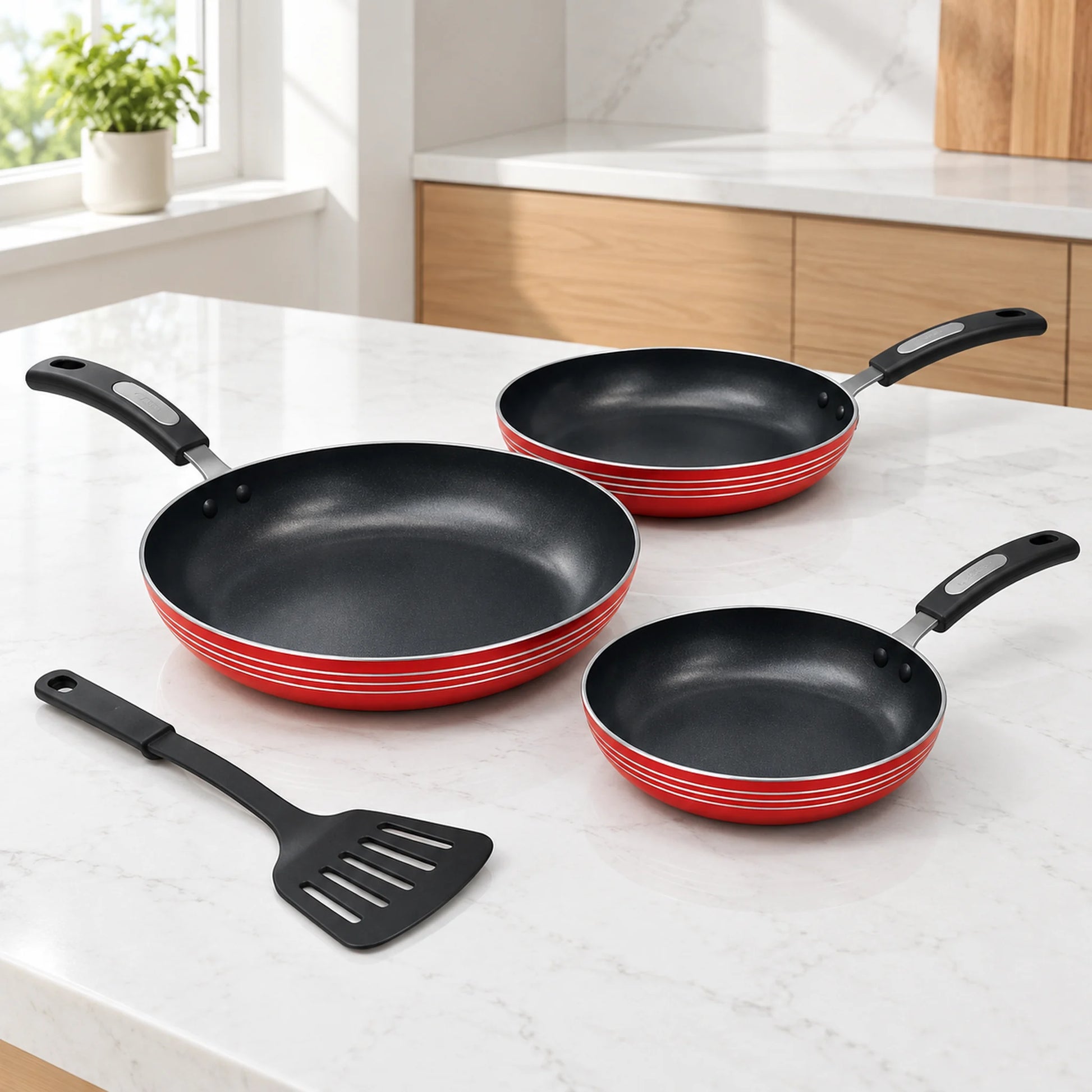 Set de 3 sartenes antiadherentes Alsasa Línea Premium color rojo