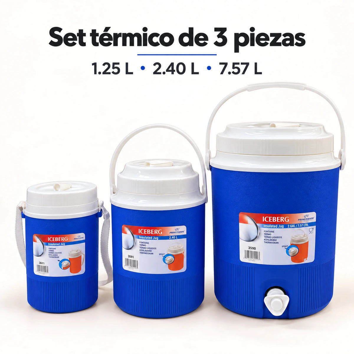 Set de 3 termos para líquidos color azul – vista principal del set de 3 piezas