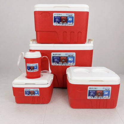 Set de hieleras Lotus en rojo: 60, 30, 14 y 6 litros más jarra térmica de 1 litro