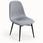 Silla de comedor Beneli tapizada en terciopelo color gris claro con patas negras