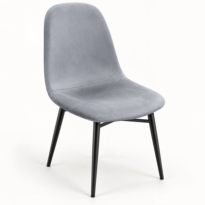 Silla de comedor Beneli tapizada en terciopelo color gris claro con patas negras