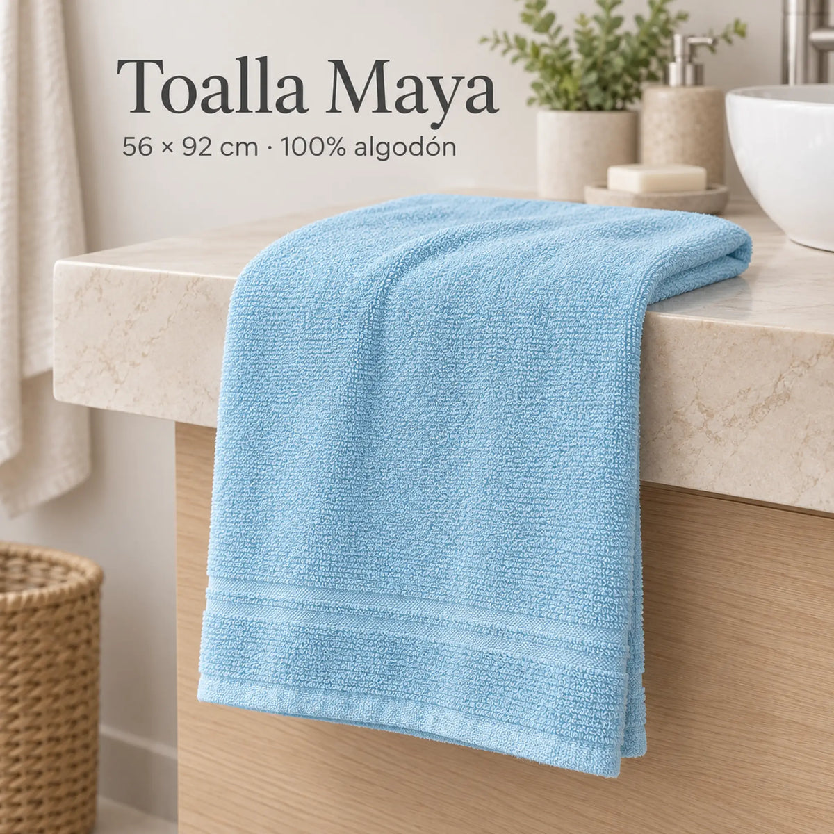 Pack de 12 Toallas Maya, variante Surtido Pastel, toalla color celeste, portada