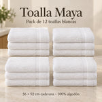 Pack de 12 Toallas Maya, variante Blanco, portada del pack de 12 toallas blancas