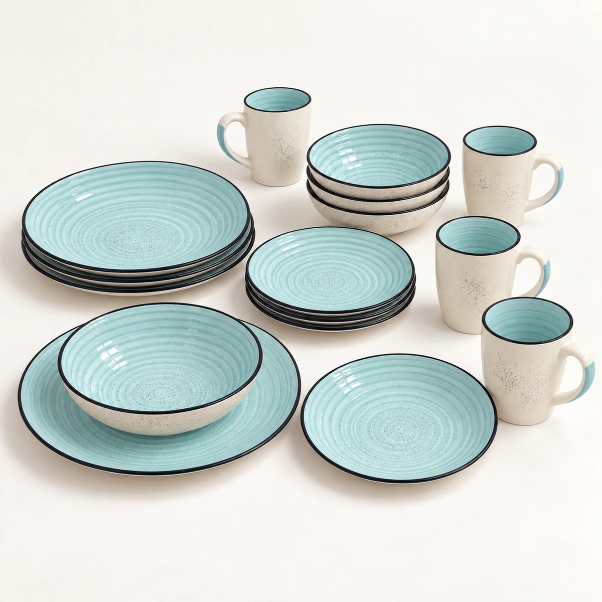 Juego de vajilla Lotus de 16 piezas color Celeste con platos, tazones y tazas