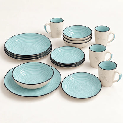Juego de vajilla Lotus de 16 piezas color Celeste con platos, tazones y tazas
