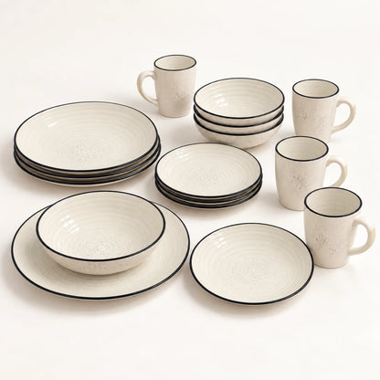 Juego de vajilla Lotus de 16 piezas color Crema con platos, tazones y tazas