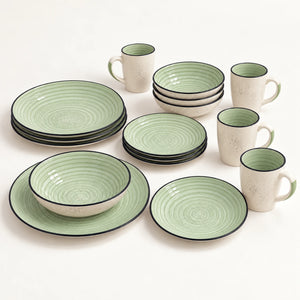 Juego de vajilla Lotus de 16 piezas color Verde Salvia con platos, tazones y tazas