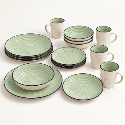 Juego de vajilla Lotus de 16 piezas color Verde Salvia con platos, tazones y tazas