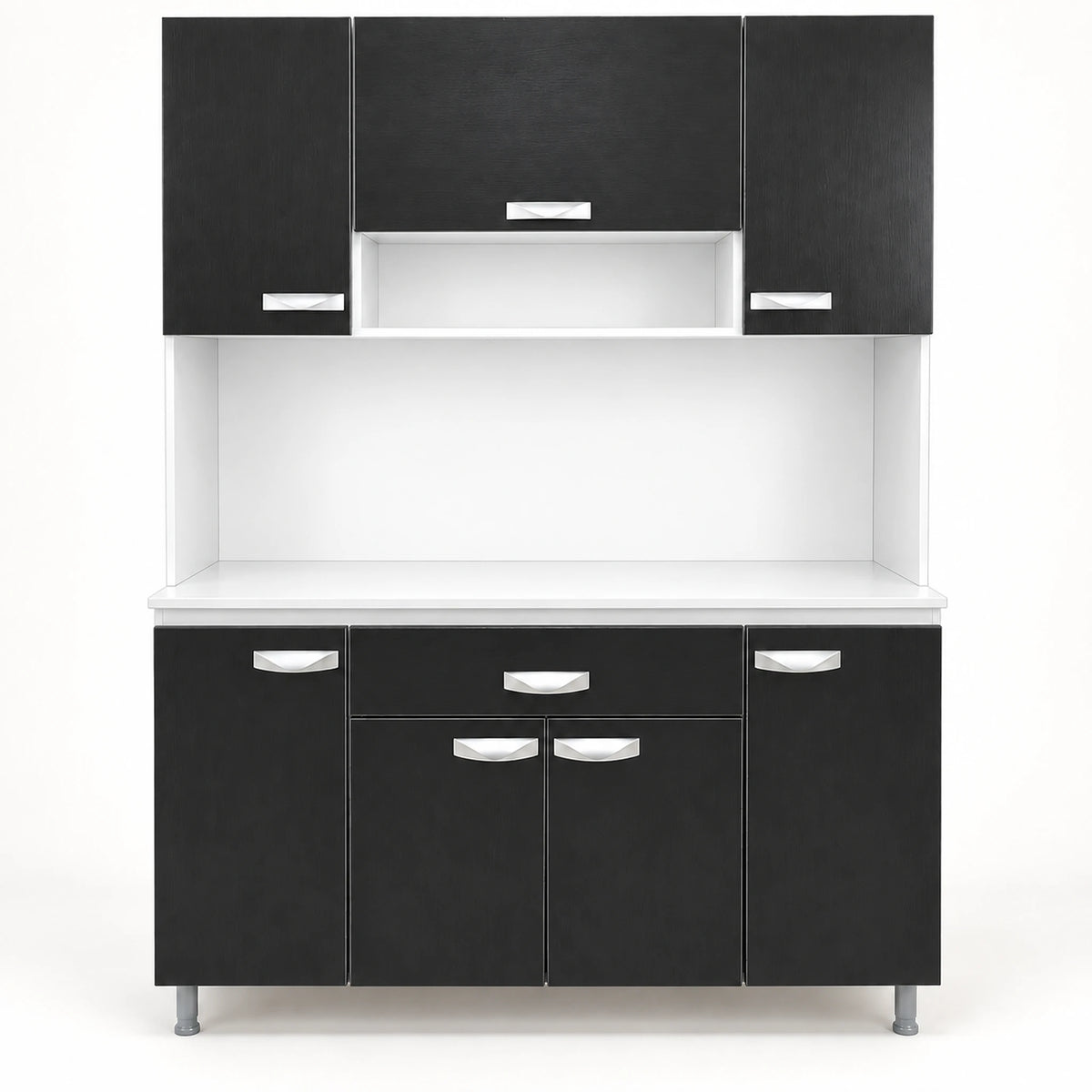 Alacena de cocina 7 puertas y 1 gaveta color Negro/Blanco – vista frontal