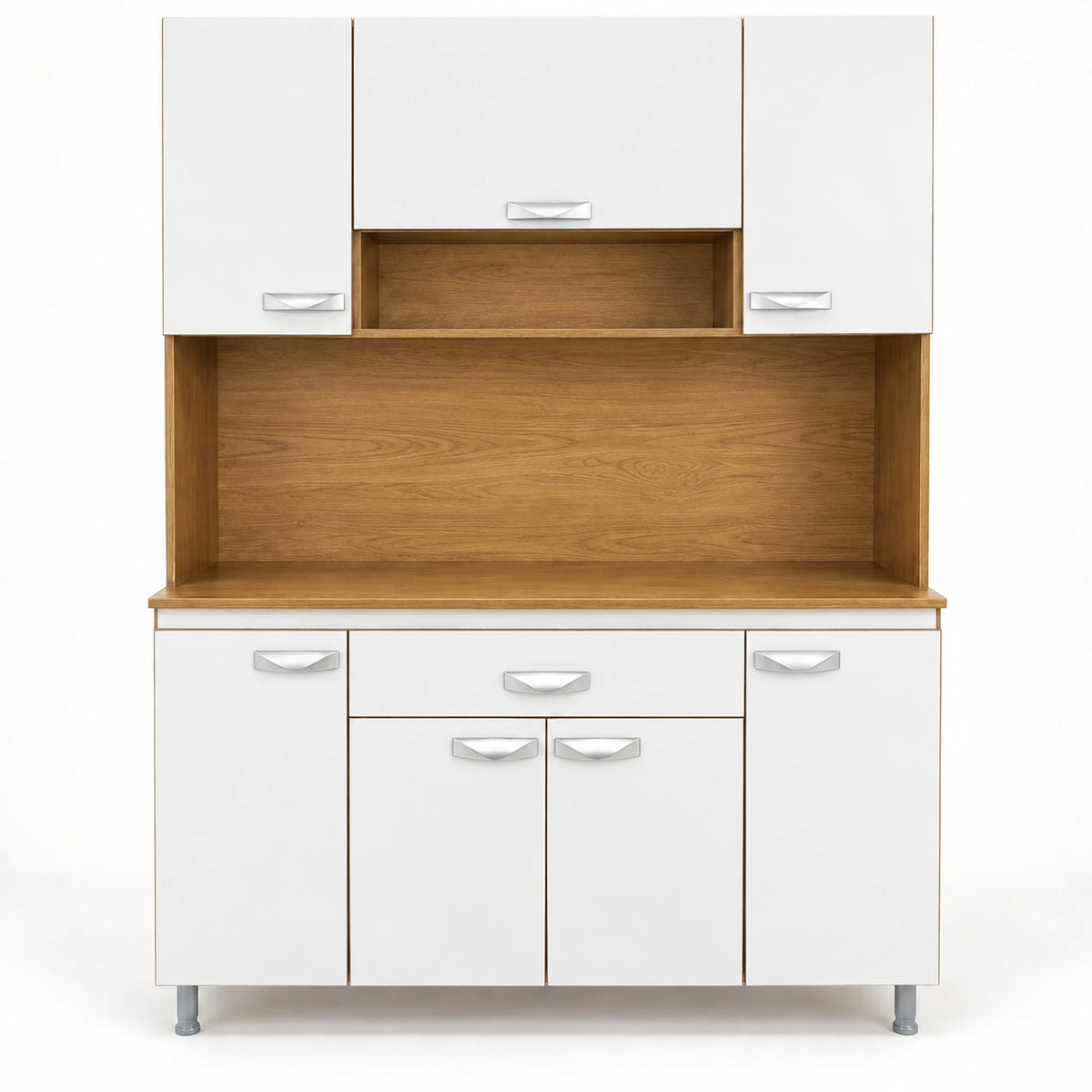 Alacena de cocina 7 puertas y 1 gaveta color Blanco/Roble Miel – vista frontal