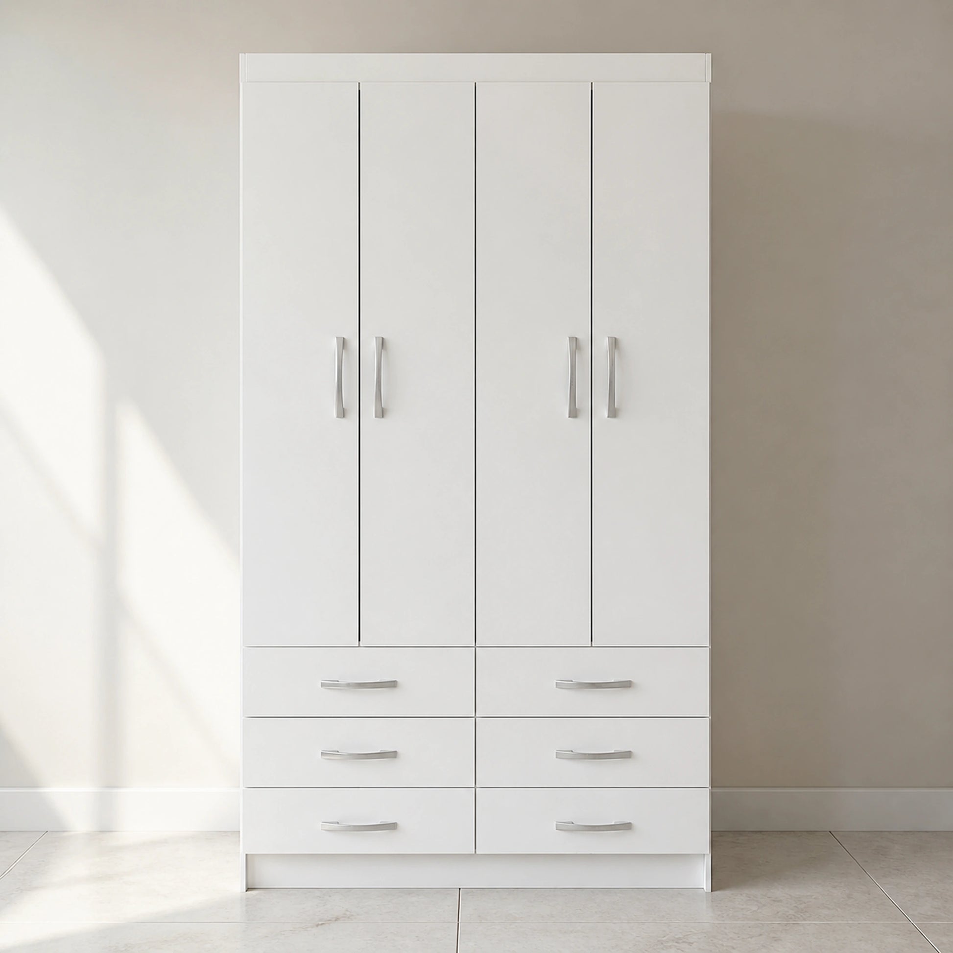 Armario Treviso blanco, vista frontal de las 4 puertas