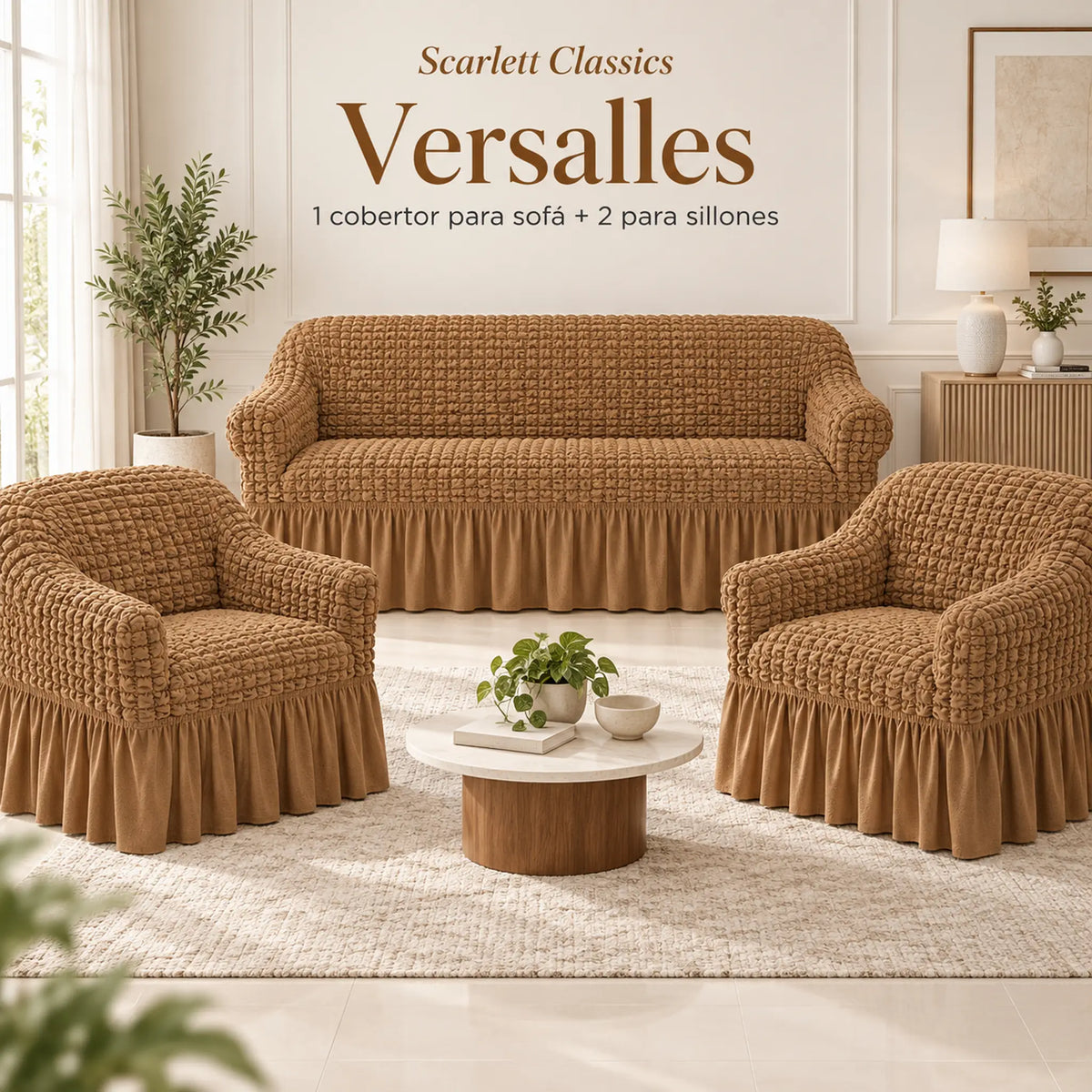 Set de cobertores Versalles color Camel, vista frontal