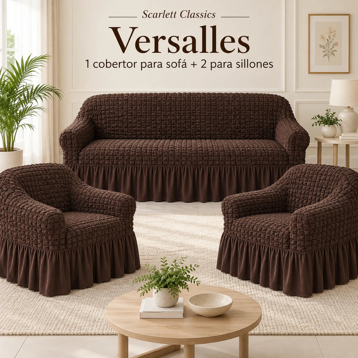 Set de cobertores Versalles color Chocolate, vista frontal