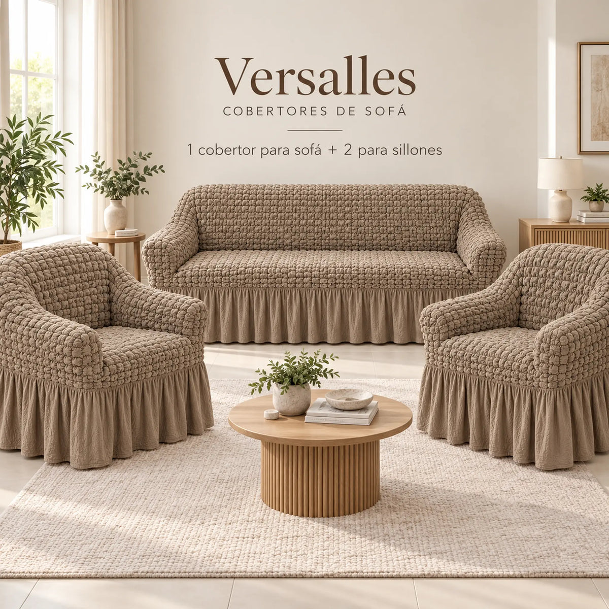 Set de cobertores Versalles color Taupe, vista frontal