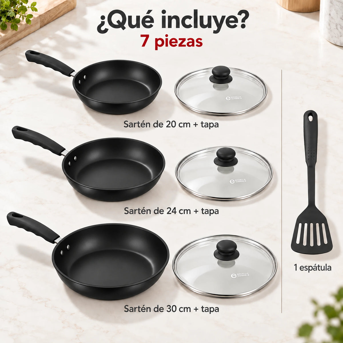 Contenido del set de sartenes Estrella Gourmet: piezas incluidas